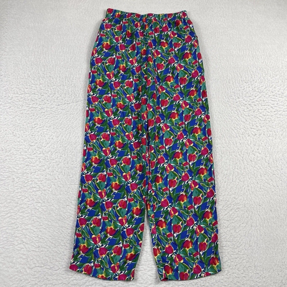 Russ Petites‎ Floral Pants Womens 6P Multicolor Tulip Print High Waist Wide Leg